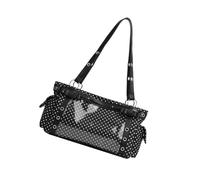 ZEPFJHE Fourre-tout en toile avec sangle noire en PU pour transport à | à pois noirs, poche intérieure pour carte d ' identité et poche extérieure, sangle en PU pour le