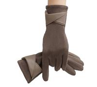 ZEPFJHE Gants en daim pour femme avec doublure en polaire pour plus de chaleur et élégants avec nœud papillon pour un usage quotidien Accessoires de mode d'hiver, Gris/marron., taille unique