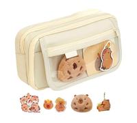 ZEPFJHE Grande trousse à crayons 9 compartiments en toile portable organisateur de voyage cosmétique sac de rangement pour étudiant adulte grande capacité boîte scolaire, Trousse beige