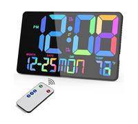 ZEPFJHE Horloge murale numérique avec changement de couleurs à distance, double alarme, variateur d'intensité, horloge de bureau pour salon, bureau mural pour décoration de salle de classe