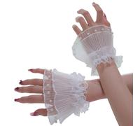 ZEPFJHE Housses de poignet élastiques confortables avec broderies florales et perles décoratives pour femmes accessoires de photographie manches de poignet, blanc, taille unique