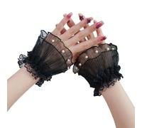 ZEPFJHE Housses de poignet élastiques confortables avec broderies florales et perles décoratives pour femmes accessoires de photographie manches de poignet, Noir , taille unique