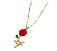 ZEPFJHE Joli beau collier pendentif Rose en velours rouge ton or breloque florale bijoux accessoires cadeaux pour ses bijoux de fleurs