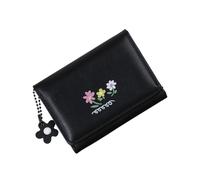 ZEPFJHE Joli porte-monnaie en cuir synthétique à trois volets avec imprimé floral pour les voyages, sac à monnaie en cuir PU, porte-monnaie de crédit, porte-monnaie, Noir , Beauté de masse