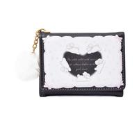 ZEPFJHE Joli porte-monnaie en cuir synthétique à trois volets avec porte-cartes Motif lapins de dessin animé, Noir