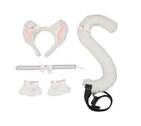 ZEPFJHE Le costume de cosplay Catgirl comprend un serre-tête en dentelle avec oreilles de chat, un collier ras du cou en dentelle, des poignets et une queue pour femme, tenue d'Halloween