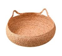 ZEPFJHE Lit pour chat tissé avec paille ronde tissée à la main pour une utilisation en intérieur et petits chiens, respirant, léger, portable