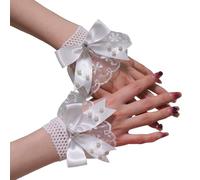 ZEPFJHE Lolitas Bows Manchons de bras à volants Mode Courts Mitaines Manchon Doux Bras Couverture Photographie Danse Accessoires Manchettes à Volants, blanc, taille unique