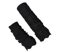 ZEPFJHE Lolitas Jambières d'hiver tricotées à lacets pour femmes et filles, fleurs noires, taille unique