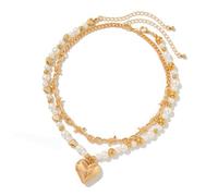 ZEPFJHE Lot de 2 colliers avec pendentif en forme de cœur - Accessoire tendance - Texture en alliage - Double couche - Bijoux pour occasions décontractées et spéciales, taille unique, Comme décrit