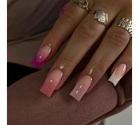 ZEPFJHE Lot de 24 faux ongles longs à presser en acrylique brillant pour femmes et filles