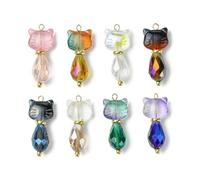 ZEPFJHE Lot de 5/8 pendentifs en verre en forme de chats pour bracelets et étuis de téléphone, accessoires d'animaux de couleurs mélangées, breloques de boucles d'oreilles, taille unique, Comme décrit