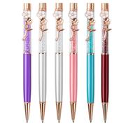 ZEPFJHE Lot de 6 stylos à bille en cristal avec clip en forme de fleur - Action torsadée - Pointe de 1 mm - Écriture fluide - Pour femme et fille