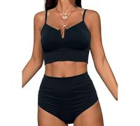 ZEPFJHE Maillot de bain taille haute pour femme - Couleur unie - Maillot de bain push-up deux pièces - Maillot de bain fendu pour femme - Taille haute - Maillot de bain deux pièces pour la plage