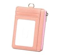 ZEPFJHE Porte-cartes en cuir synthétique avec blocage de protection et sangle tour de cou zippée pour argent et cartes, rose, No lanyard