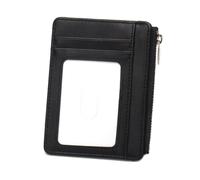 ZEPFJHE Porte-cartes léger en polyuréthane avec fenêtre transparente à fermeture éclair pour les professionnels et les voyageurs, Noir