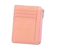 ZEPFJHE Porte-cartes portable en cuir synthétique avec fermeture éclair pour les voyageurs d'affaires et les navetteurs, rose