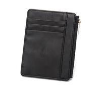 ZEPFJHE Porte-cartes portable en cuir synthétique avec fermeture éclair pour les voyageurs d'affaires et les navetteurs, Noir