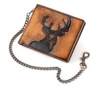 ZEPFJHE Portefeuille tendance avec chaîne en métal sécurisée, plusieurs emplacements pour cartes, finition brunie à la main, portefeuille PU pour un usage quotidien, R