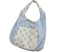 ZEPFJHE Sac à bandoulière esthétique en toile tendance pour le shopping, la plage, le travail, les voyages, grande capacité, cadeaux en tissu tendance, toile florale, Nœud sergé bleu, One Size
