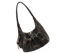ZEPFJHE Sac à bandoulière plissé en cuir PU pour femme Sac à main et sacs à main rétro Dumplings Trend Aisselle Pu Cuir Dumplings pour femme Tendance Aisselle Rétro Sac à main à bandoulière, Noir