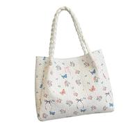 ZEPFJHE Sac à main en toile légère avec grand espace de rangement sous les bras, convient pour les trajets quotidiens et une sangle confortable, blanc