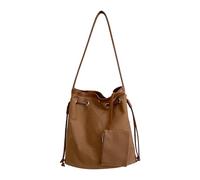 ZEPFJHE Sac seau pratique en toile avec cordon de serrage, léger, grand espace, sac à main décontracté sous les bras pour un transport confortable du shopping, marron