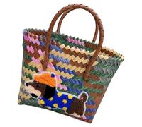 ZEPFJHE Sac tissé unique sur le thème du teckel avec rayures rétro, grande capacité, sac à main pratique pour le travail ou les loisirs, sac de courses décontracté, a, One Size