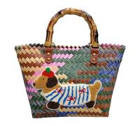 ZEPFJHE Sac tissé unique sur le thème du teckel avec rayures rétro, grande capacité, sac à main pratique pour le travail ou les loisirs, sac de courses décontracté, Teckel, One Size