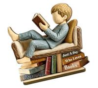 ZEPFJHE Sculpture de Figurine de Lecture pour décoration d ' intérieur, Statue de Lecteur Aspect Bois, décoration de Table d ' étagère avec littéraire, Statue de Table, Texture sculptée, Affichage