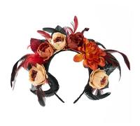 ZEPFJHE Serre-tête élégant en corne de mouton décoré de roses foncées confortables et légers pour concerts Halloween et occasions décontractées Halloween bandeaux avec roses