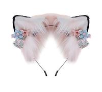 ZEPFJHE Sweet Students Serre-tête unisexe pour prendre des photos avec fleurs et oreilles de loup