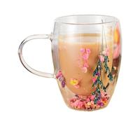 ZEPFJHE Tasse à café en verre transparent à double paroi 350 ml pour cappuccinos avec fleur sèche transparente