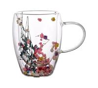 ZEPFJHE Tasse à café en verre transparent à double paroi 350 ml pour cappuccinos avec fleur sèche transparente