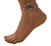 ZEPFJHE Trio De Cheville Extensible Portable Styles Bohemiens Starquoise Étoiles Mer Bijoux Pied Perlé pour Les Vacances Vacances À La Plage