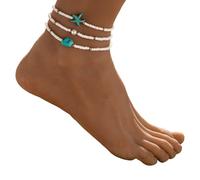 ZEPFJHE Trio De Cheville Extensible Portable Styles Bohemiens Starquoise Étoiles Mer Bijoux Pied Perlé pour Les Vacances Vacances À La Plage