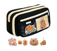 ZEPFJHE Trousse à crayons de grande capacité avec 9 compartiments multiples en toile - Trousse de voyage pour cosmétiques, Trousse noire, Beauté de masse