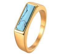 ZEPFJHE Véritable pierre précieuse turquoise empilable anneaux de protection bords bords résistants à la transpiration bijoux de mariage unisexe pierre naturelle, taille unique, Comme décrit, Comme