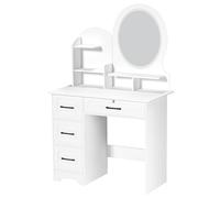 Zephylix Coiffeuse avec lumières LED, coiffeuse de chambre à coucher avec 4 tiroirs et étagères ouvertes, luminosité réglable, blanc