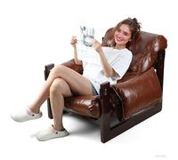 Zephylix Fauteuil Club en Simili Cuir avec Dossier Incliné, Chaise de Lecture Confortable avec Accoudoirs et Cadre en Bois, Fauteuil Cocooning pour Salon, Chambre, Balcon ou Véranda, Marron