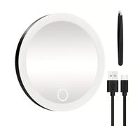 Zephylix Miroir grossissant avec lumière, miroir de voyage 30x LED grossissant avec 3 ventouses et support de table à 360° Noir