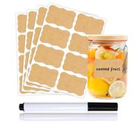 Zephyra 32 Étiquettes Adhésives Vintage en Papier Kraft, Imperméables et Polyvalentes, Idéales pour Cadeaux, Pots en Verre, Confitures et Décorations DIY, avec Stylo Blanc et Noir