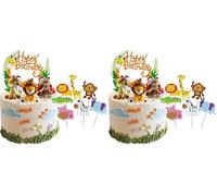 ZephyrHome 11 décorations de gâteau d'animaux de la forêt pour 1er anniversaire, décoration de gâteau d'anniversaire d'animaux de la jungle, décoration de gâteau de zoo safari (Lot de 2)