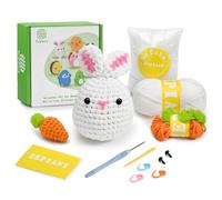 Zepiany Kits de crochet pour débutants - Ensembles de tricot tout-en-un en animaux en peluche - Tutoriels vidéo étape par étape à faire soi-même, kits de crochet lapin et carotte