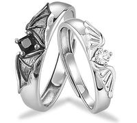 ZEPIQOR 2 Pcs Couple Anneaux Réglable Mode Bague Mariage Fiançailles Romantique Ensemble Bagues Battement de Coeur Bijoux Cadeau Anges et démons