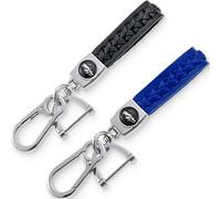 ZEPIQOR 2pcs Porte-clés en cuir pour homme et femme, Porte-clé voiture, Noir et Bleu