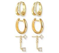 ZEPIQOR 3 Paires boucles d'oreilles femme, Boucles d'Oreilles Femme Argent 925 14K Or Petites Mini Boucles d'Oreilles Creoles Ensemble Boucle d'Oreille 3 Trous Piercings Oreille Cartilage