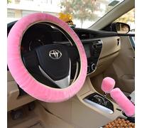 ZEPIQOR 3 Pcs Couverture de Volant de Voiture, Housse de Volant de Voiture en Peluche, Housse de Volant d'hiver, Couvre Volant Voiture Caches, pour Volants d'un Diamètre,Rose