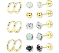 ZEPIQOR 8 Paires Boucles d'Oreilles Ensembles pour Femme Lot Boucles d'Oreilles Acier Inoxydable Plaqué Or 14K Piercing Cartilage Créoles Clous D'oreilles Lobe Helix Cartilage pour femmes