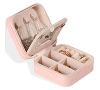ZEPIQOR Boîte à Bijoux de Voyage avec Miroir, boite a bijoux, Rangement à Bijoux Transportable, Organisateur pour Colliers, Bagues, Boucles d’Oreilles, avec Crochets, rose